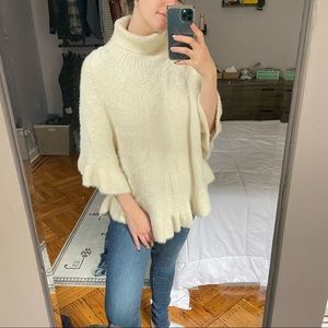 Anthropologie Cream Fuzzy Poncho